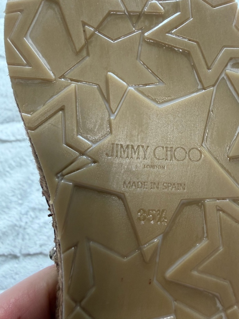 NEW! $625 Jimmy Choo Denise Brown Leather Strap Studded Espadrille Sandals 5.5 - Picture 7 of 8